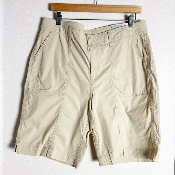 Chico's Pants - Chico’s Natural Tan Fly Front Casual Poplin Khaki Shorts Size 12